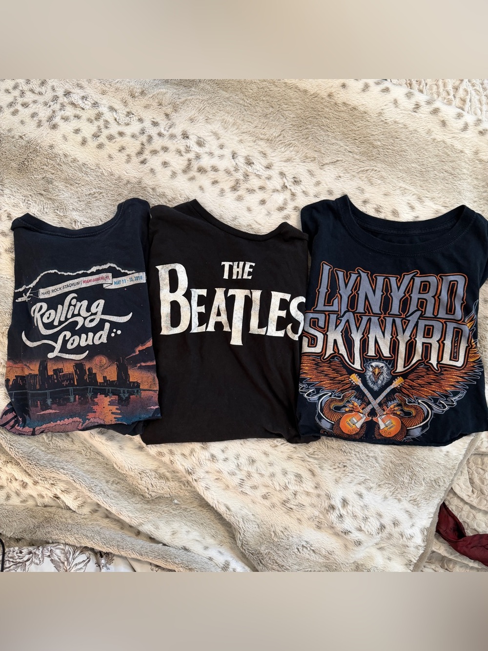 3pc DIY Altered Band Tee Bundle Beatles Lynyrd Skynyrd Rolling Loud Distressed